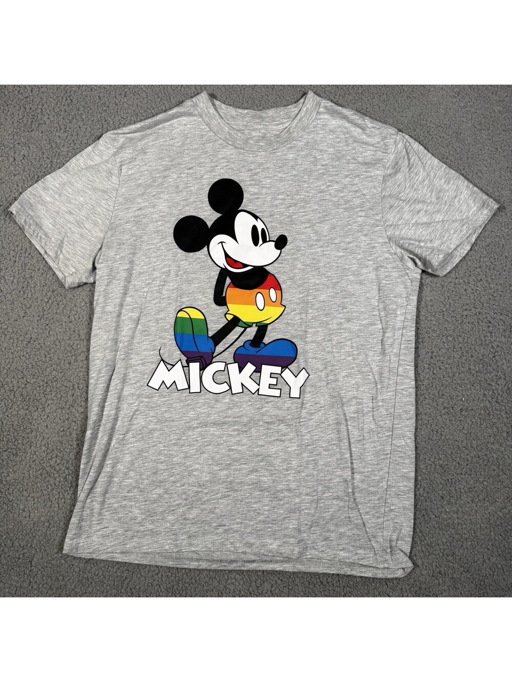 Walt Disney Rainbow Gay Pride LGBTQ+ Mickey Mouse Pride Heather Gray T-Shirt M